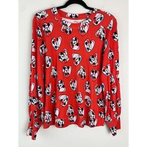 Posh Peanut Womens Disney Mickey‎ Top M Red Bamboo Rare Retro Hearts Valentines